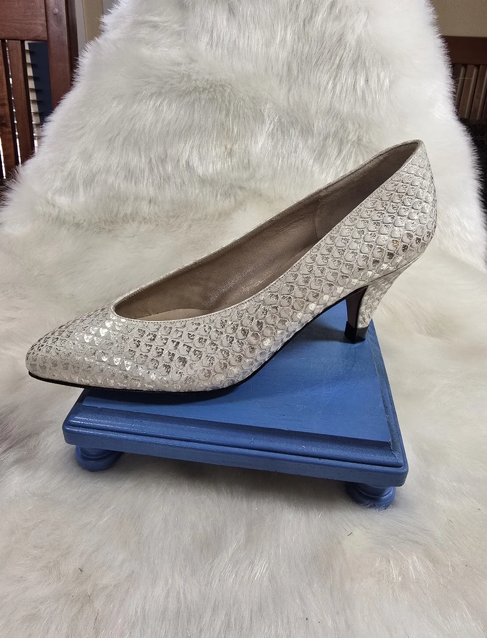 Amalfi Metallic Ivory Snakeskin Print Pointed Toe Pumps - Womens